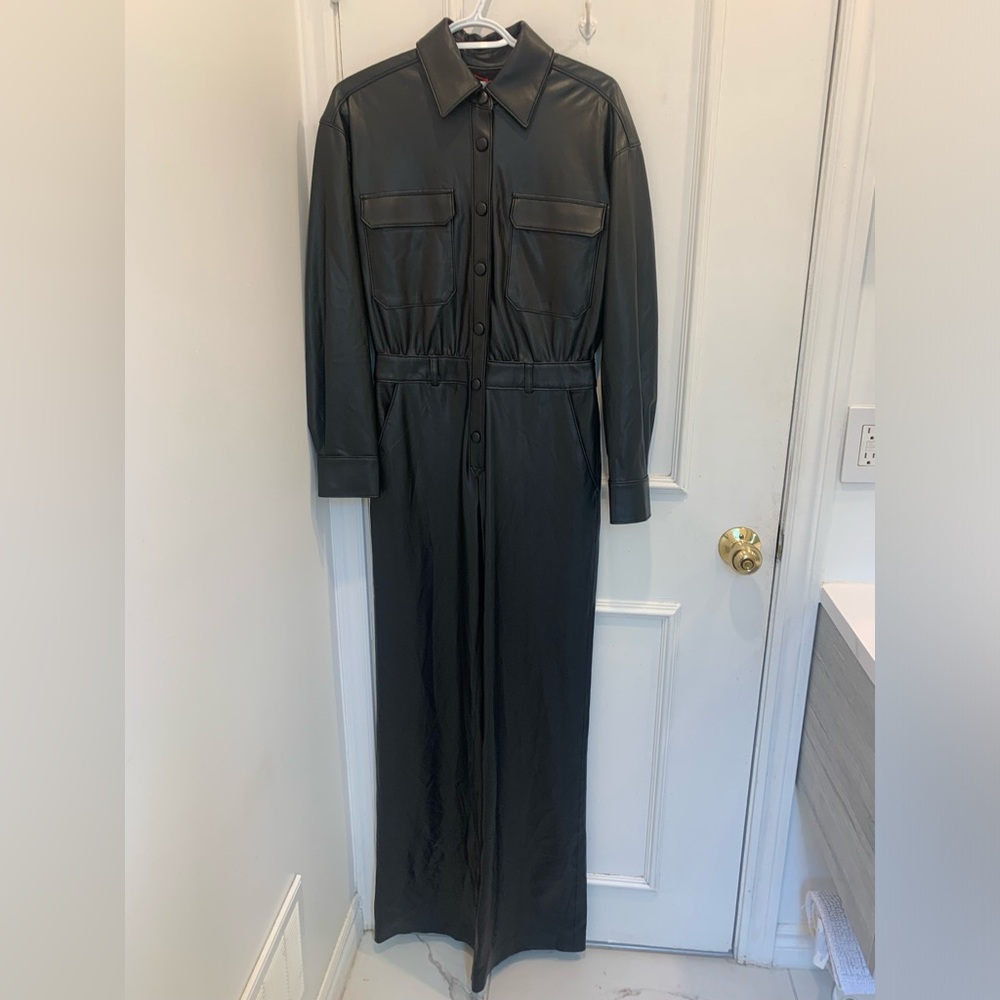 NWOT Veronica Beard Black Faux Leather Jumpsuit Size 4